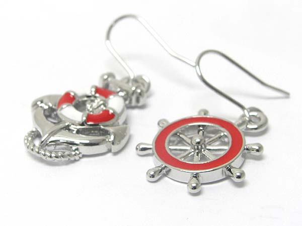 Made in korea whitegold plating epoxy nautical theme unbalance earring