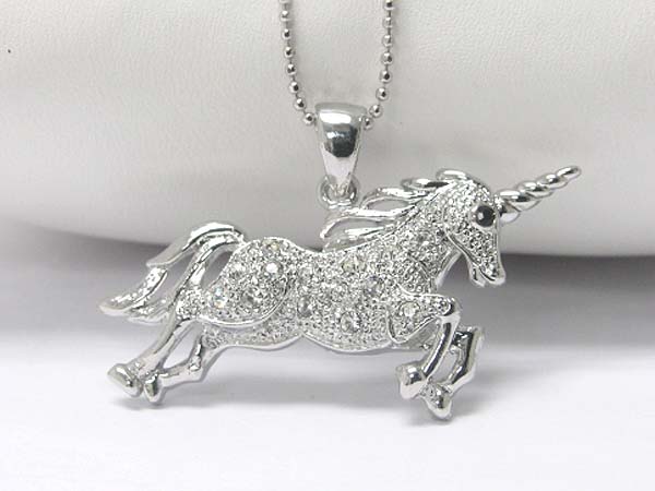 Made in korea whitegold plating crystal stud unicon pendant necklace