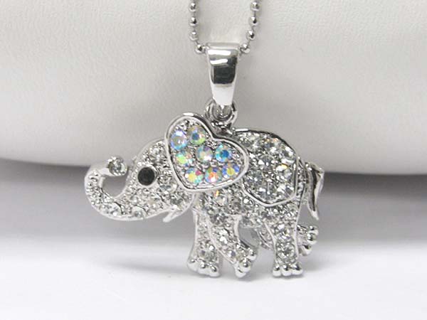 Made in korea whitegold plating crystal stud elephant pendant necklace