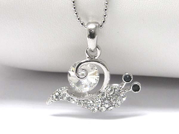 Made in korea whitegold plating crystal stud snail pendant necklace