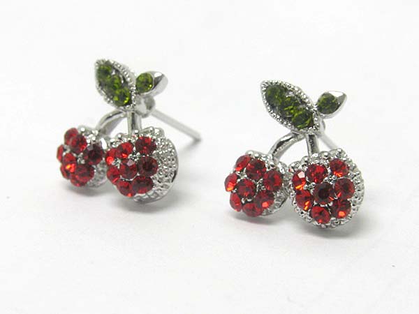 Made in korea whitegold plating crystal stud cherry earring