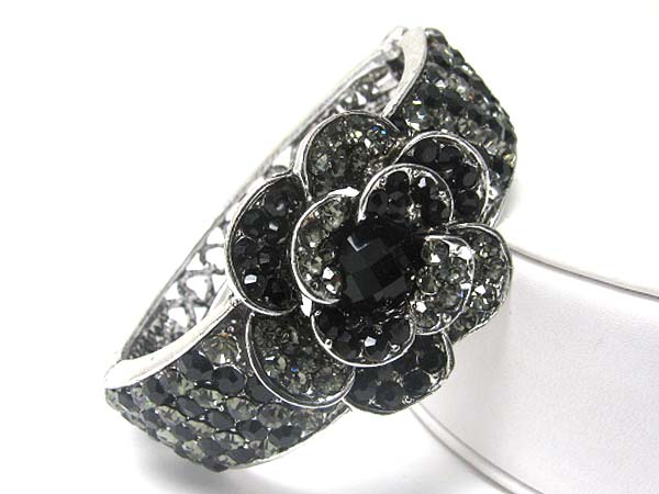 Crystal stud  flower top metal hinge bangle