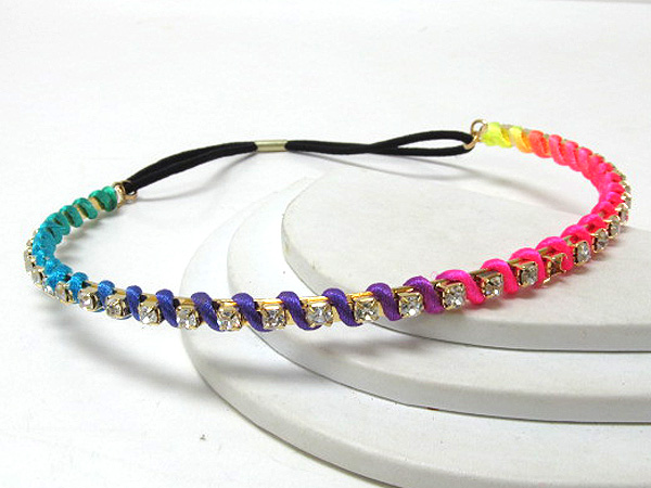 Crystal line metal with colorful fashion cord headband