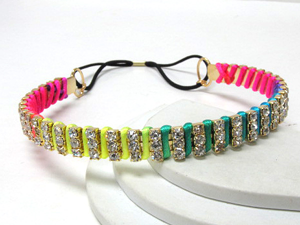 Multi crystal line metal with colorful fashion cord headband