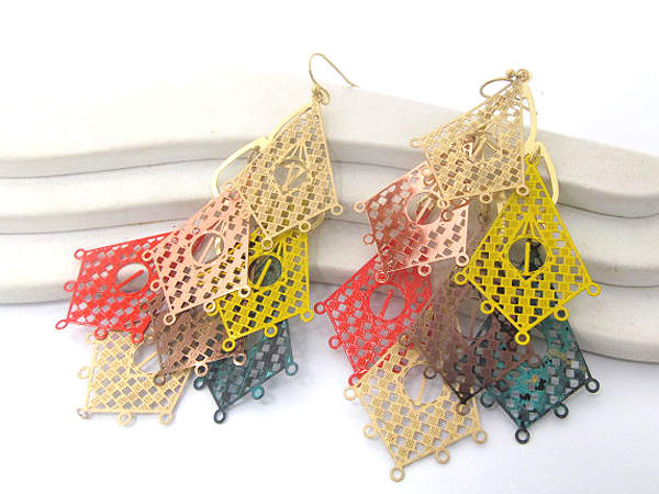 Multi metal triangle fashion filigree drop earring