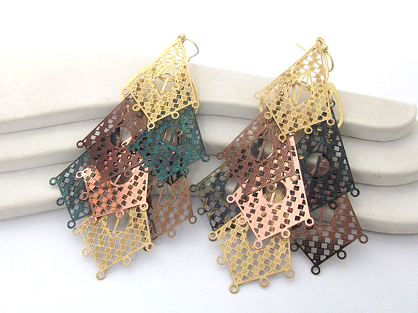 Multi metal triangle fashion filigree drop earring