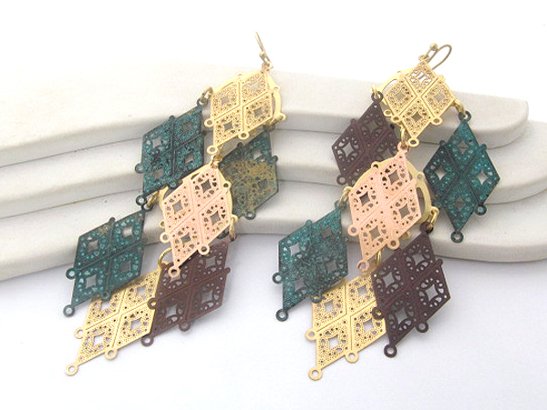 Multi metal diamond fashion filigree drop earring