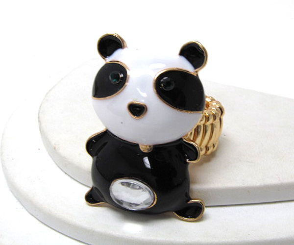 Crystal and epoxy fashion panda stretch ring