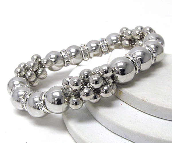 Crystal rings with metal balls and twist metal patern balls cluster stretch bracelet