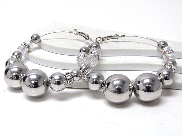 Crystal glass and multi metal ball hoop earring - hoops