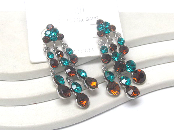 Multi crystal line patern tails drop earring