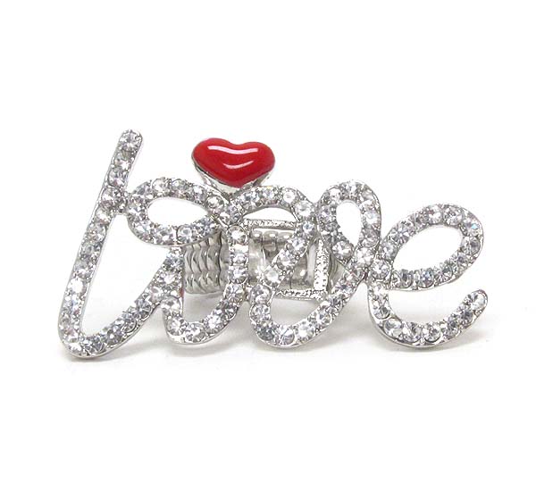 Crystal love and epoxy heart stretch ring -valentine