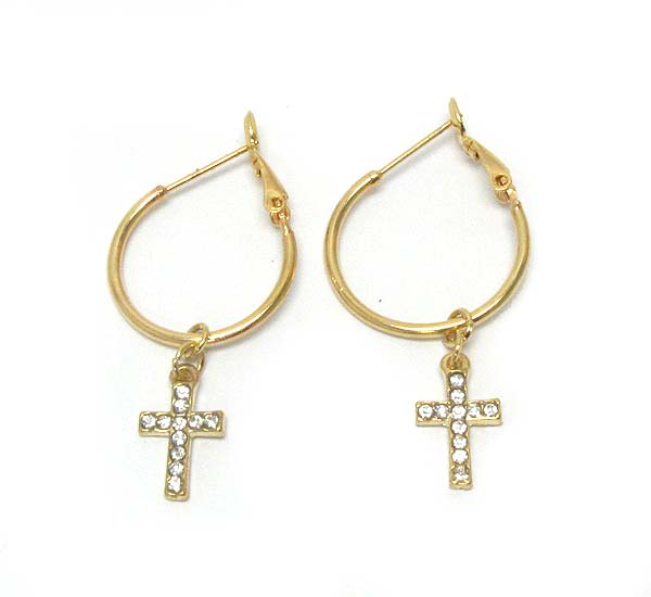 Crystal deco cross dangle hoop earring - hoops