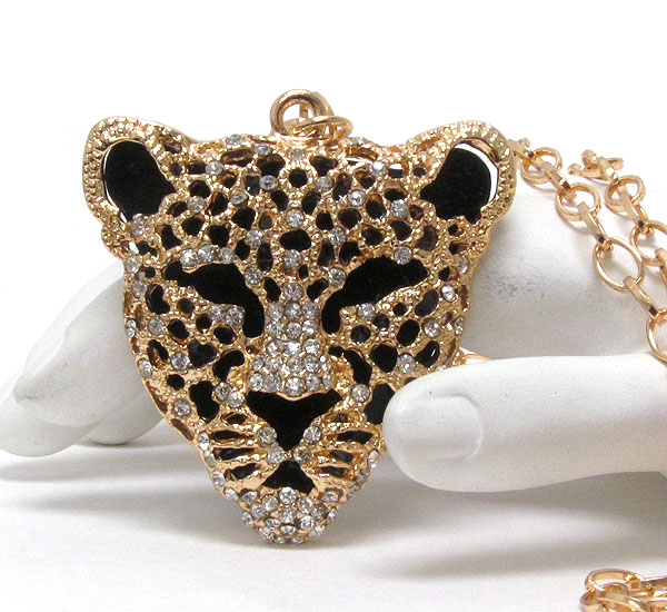 Crystal deco jaguar pendant necklace