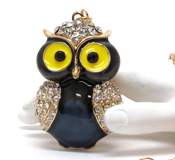 Crystal and epoxy deco owl pendant necklace