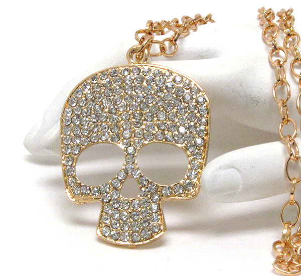 Crystal pave skull skeleton pendant necklace - halloween