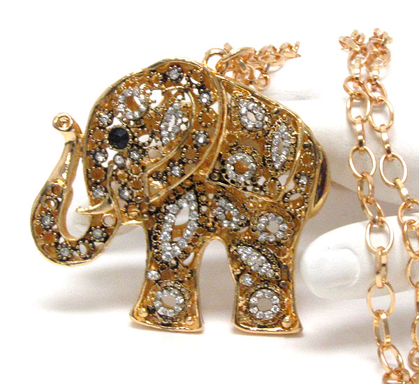 Crystal deco elephant pendant necklace