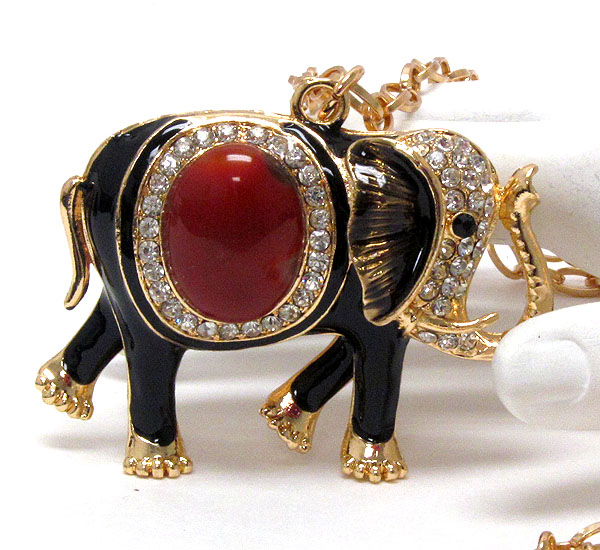 Crystal and epoxy deco elephant pendant necklace