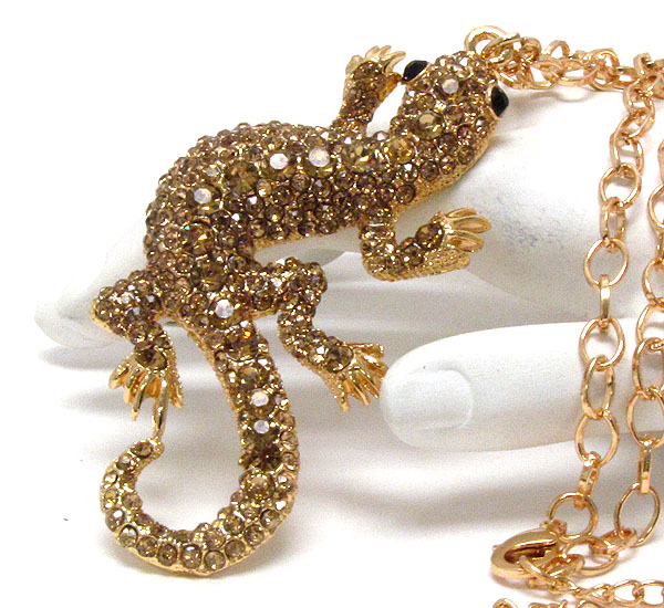 Crystal paved lizard pendant necklace