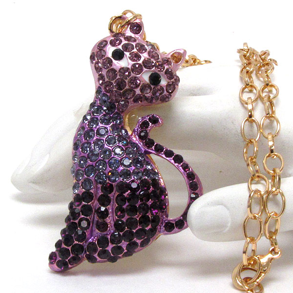 Crystal deco cat pendant necklace