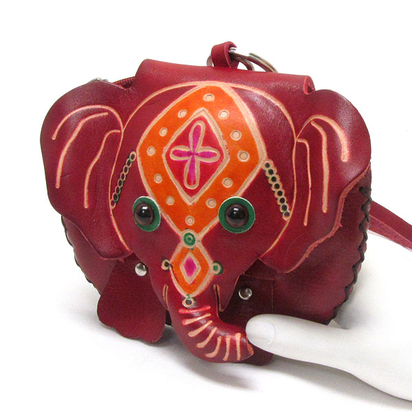 Genuine leather elephant coin purse - mini strap included