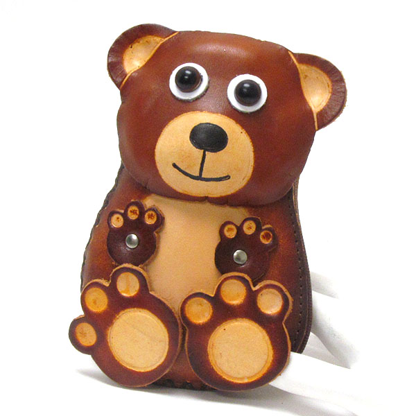 Genuine leather bear coin purse - mini strap included