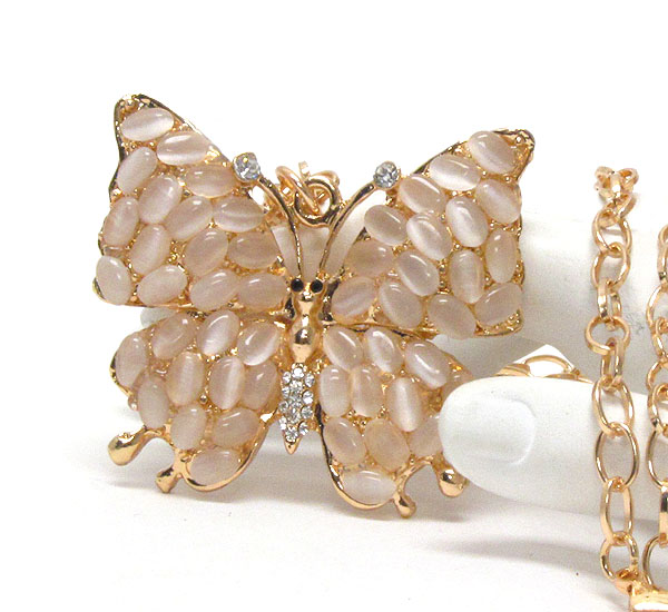 Crystal deco butterfly pendant long necklace