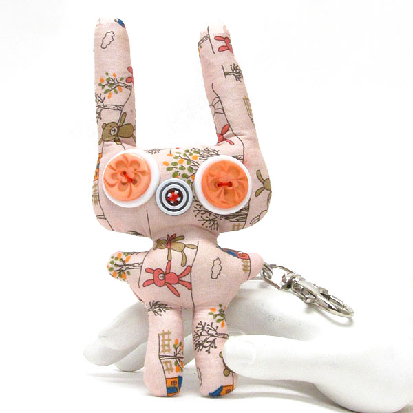 Fabric and button bunny key chain