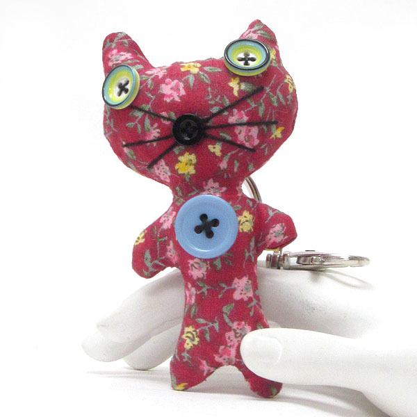 Fabric and button cat key chain