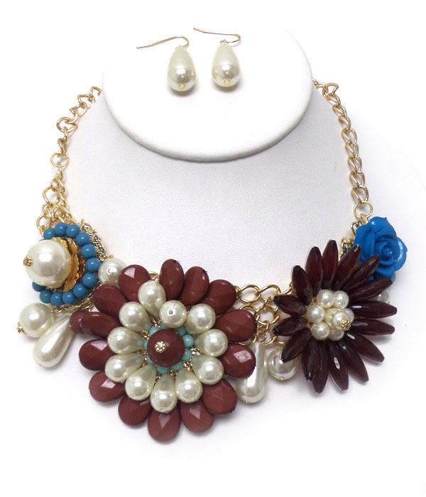 Large multi color flower necklace set '