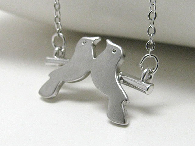 Made in korea whitegold plating crystal stud flat couple birds pendant necklace