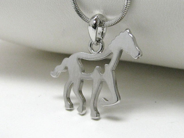 Made in korea whitegold plating crystal stud flat horse pendant necklace