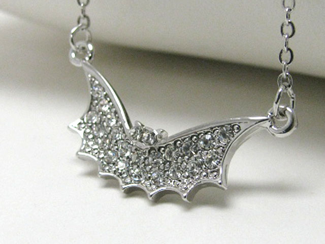 Made in korea whitegold plating crystal stud flat bat pendant necklace