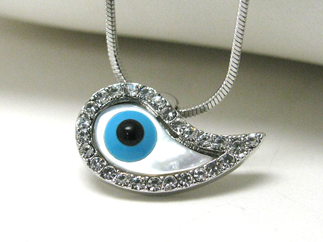 Made in korea whitegold plating crystal stud guardian evil eye pendant necklace