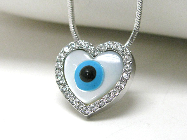 Made in korea whitegold plating crystal stud guardian evil eye pendant necklace