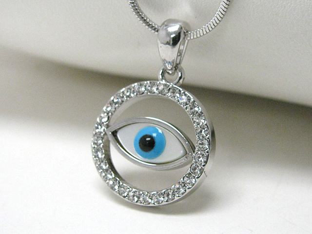 Made in korea whitegold plating crystal stud guardian evil eye pendant necklace