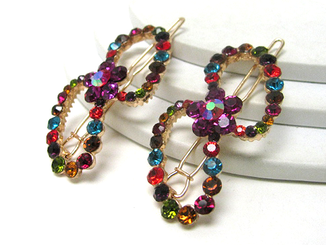 Multi color crystal hair pin pair