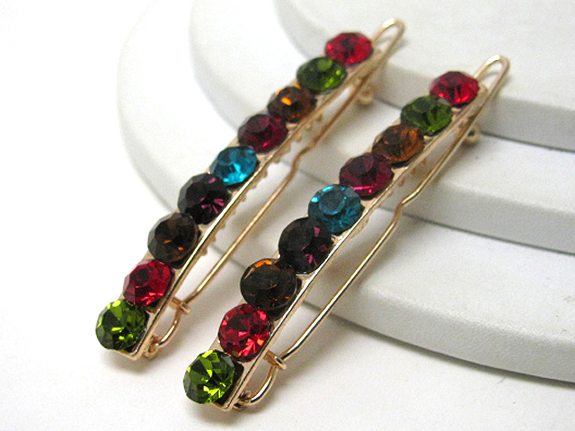 Multi color crystal hair pin pair