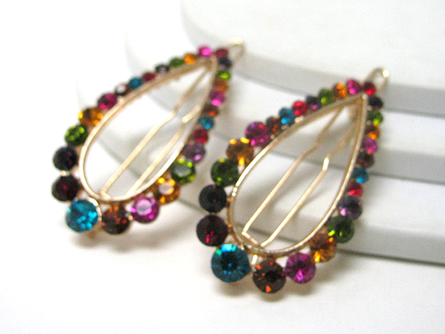 Multi color crystal hair pin pair