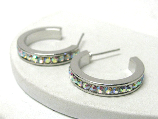 20 mm crystal stud small hoop earring - hoops