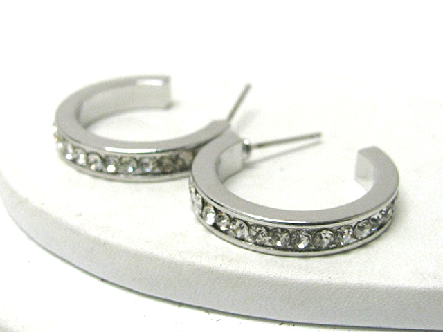 20 mm crystal stud small hoop earring - hoops