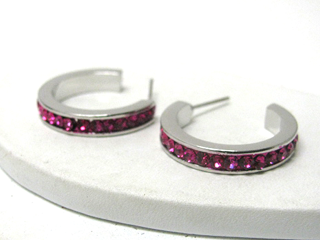 20 mm crystal stud small hoop earring - hoops