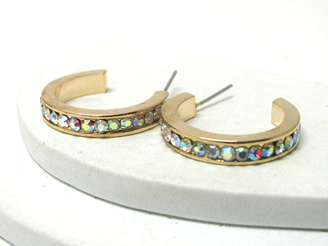 20 mm crystal stud small hoop earring - hoops