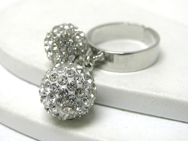 Cystal stud dual ball dangle adjustable size ring