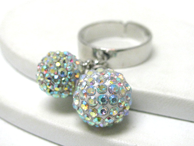 Cystal stud dual ball dangle adjustable size ring