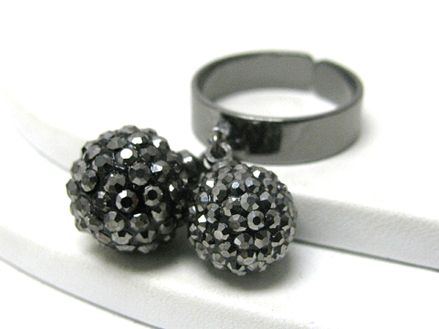 Cystal stud dual ball dangle adjustable size ring