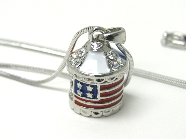 Made in korea whitegold plating epoxy and crystal american flag pendant necklace