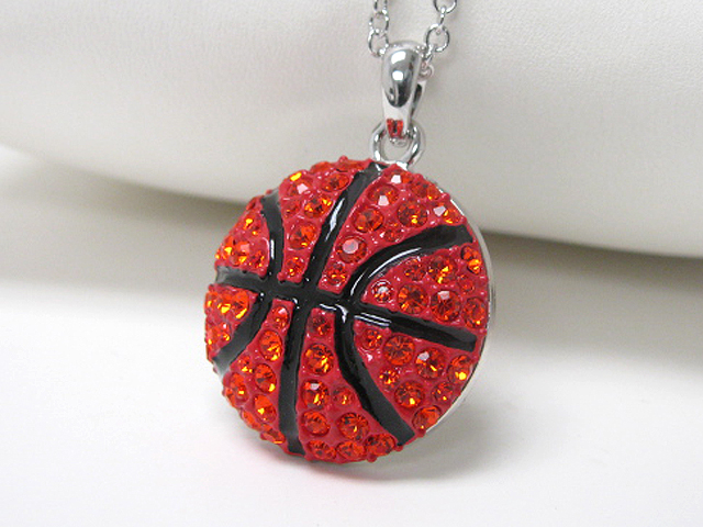 Made in korea whitegold plating crystal stud large basketball pendant necklace