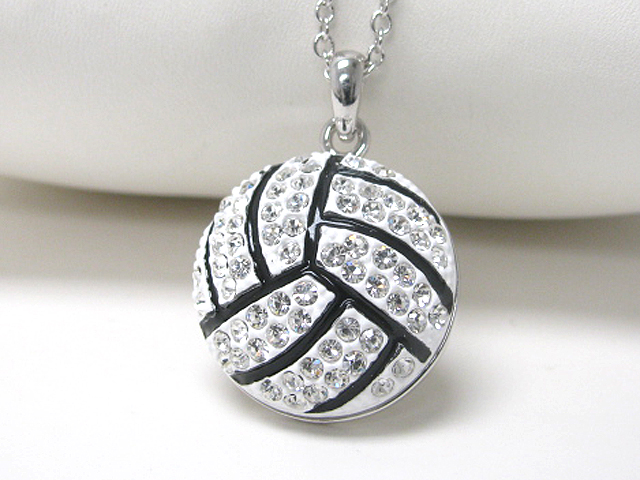 Made in korea whitegold plating crystal stud large volleyball pendant necklace