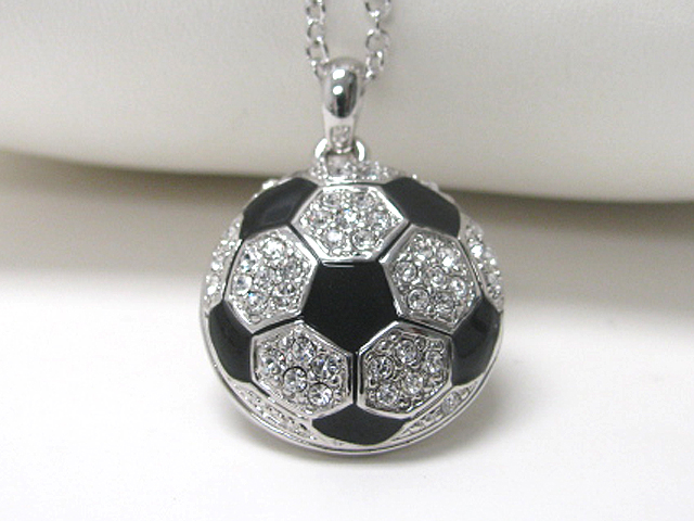 Made in korea whitegold plating crystal stud large soccer ball pendant necklace